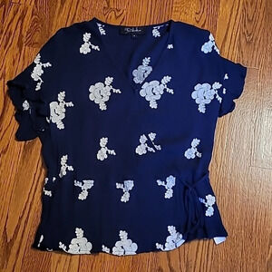 Navy Blue Top With White Embroidery